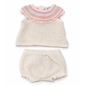 Janie and Jack: Crochet Ruffle Collar 2 Piece Set- Cream- 6-12 months